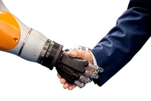 Robot Hand Shaking Male Hand In Suit